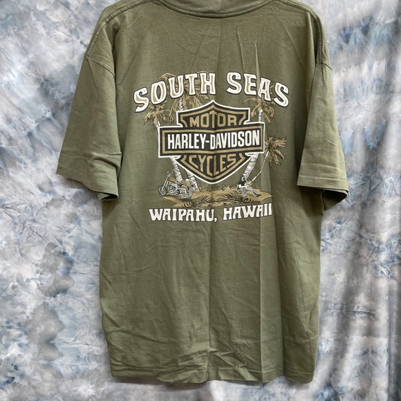 VTG 2000 Harley Davidson Mens Tee Size XL Olive Green South Seas Harley Hawaii - Picture 5 of 7